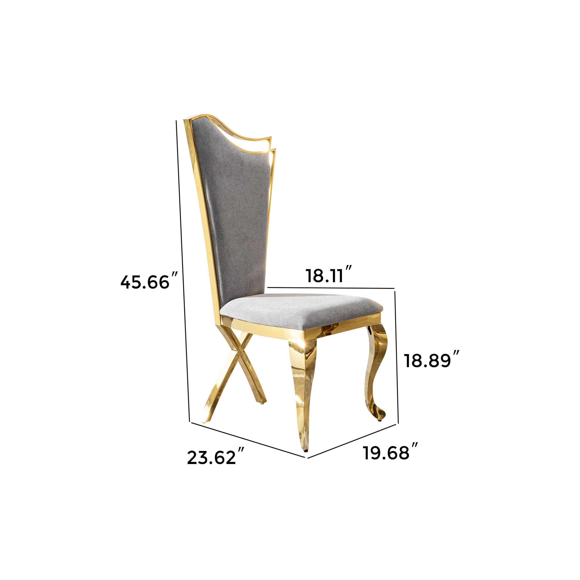 Gray velvet dining chair with gold stainless steel frame