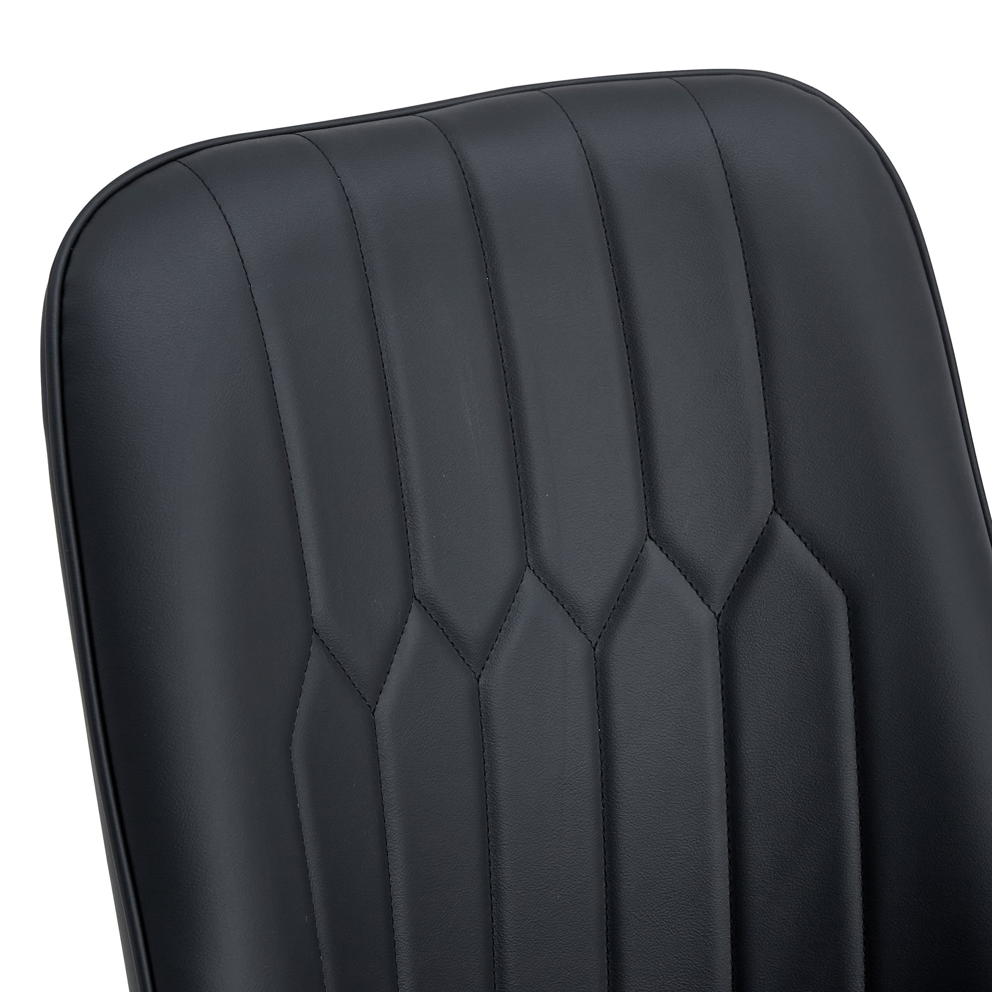 Black faux leather chair back with vertical channel tufting for a modern look