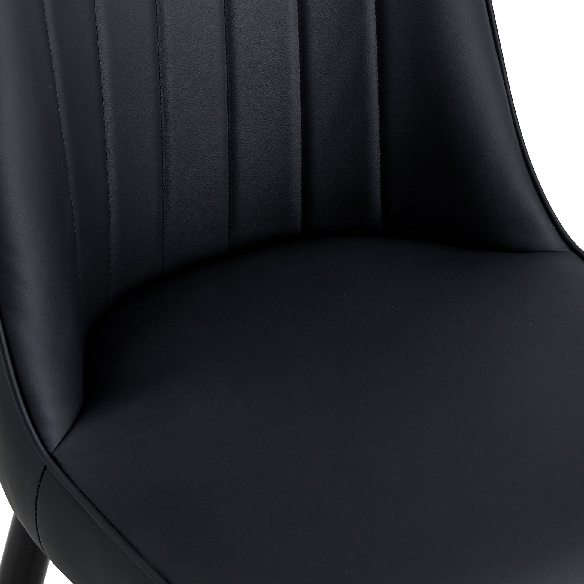 Black faux leather dining chair seat with vertical stitching