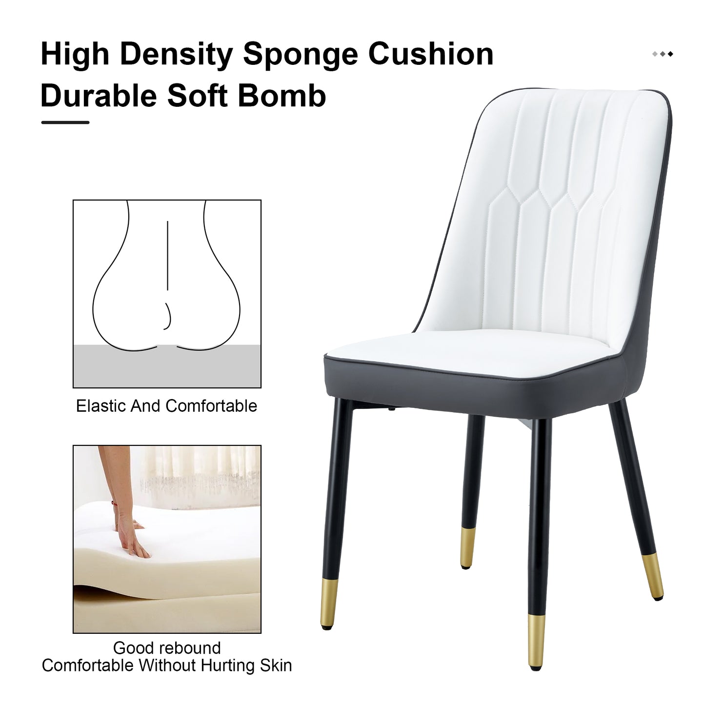White upholstered dining chair with black legs
