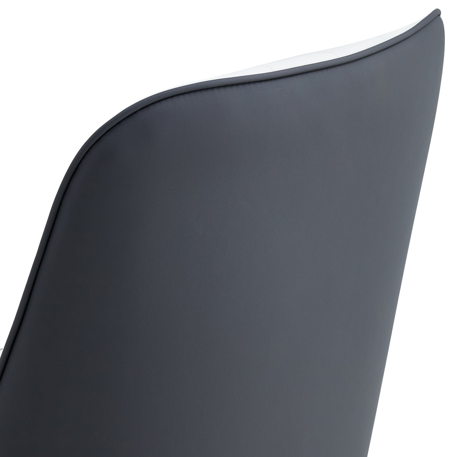 Dark gray vegan leather chair back with white trim