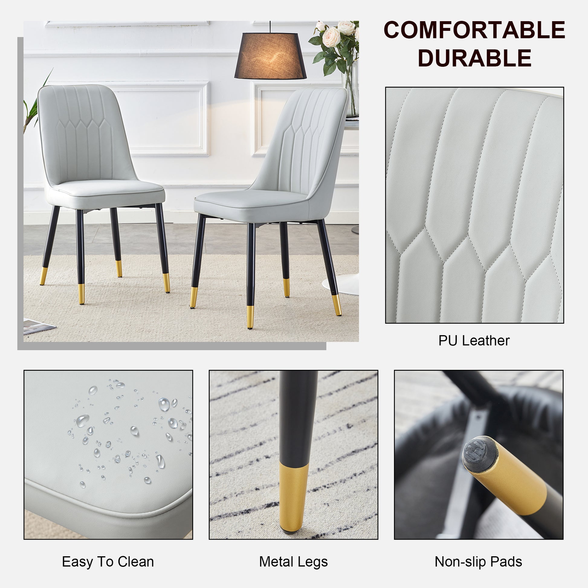 Light gray upholstered dining chair with quilted back