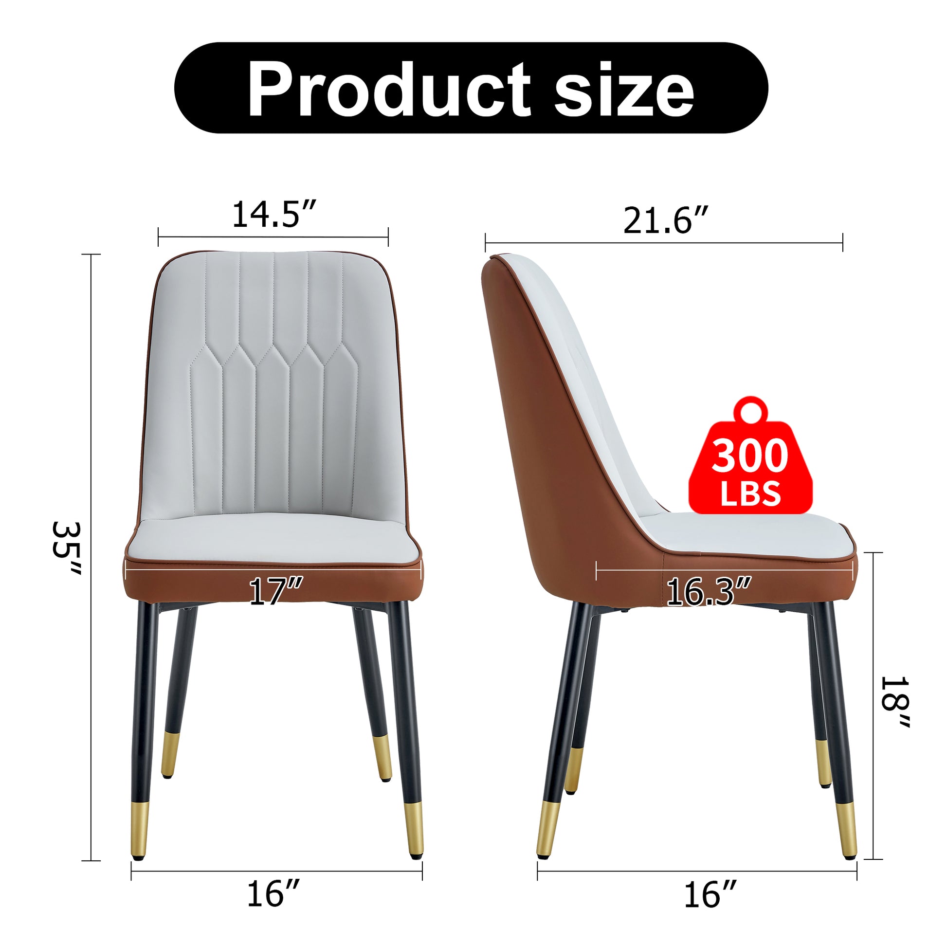 White and brown accent dining chair with black legs and gold accents