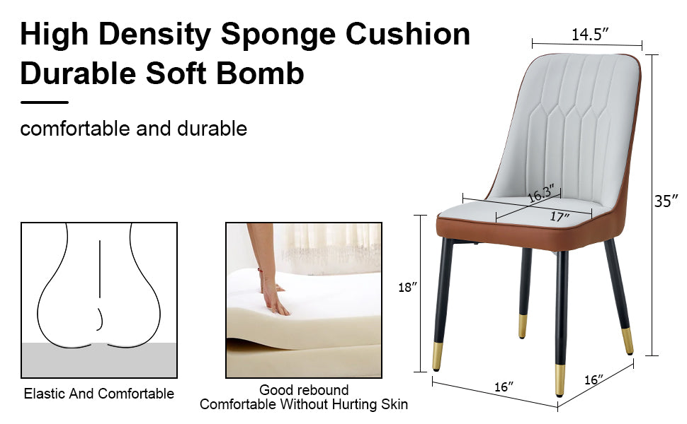 Modern dining chair with white upholstered seat and brown trim
