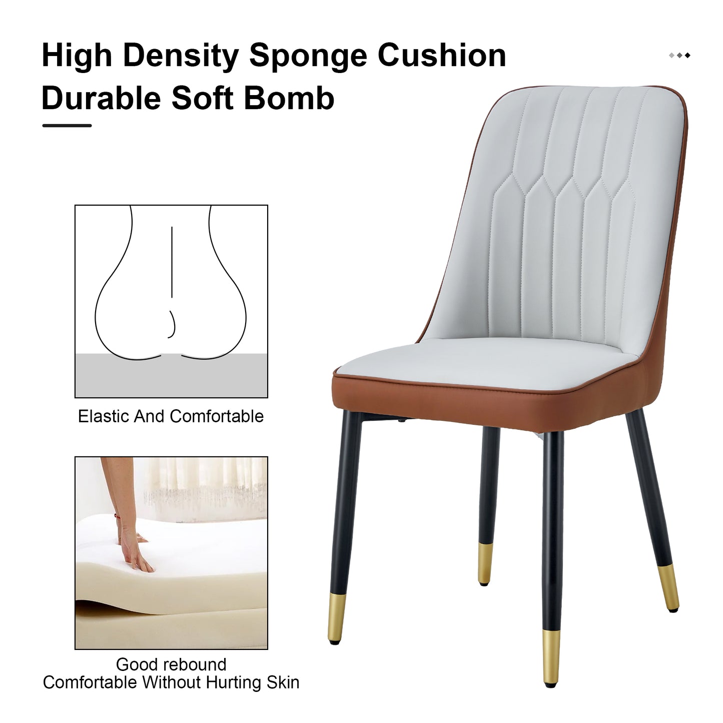White and brown upholstered dining chair with diamond stitching