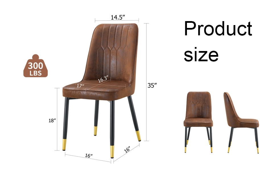 Brown faux leather dining chair with tufted back and goldtipped black legs