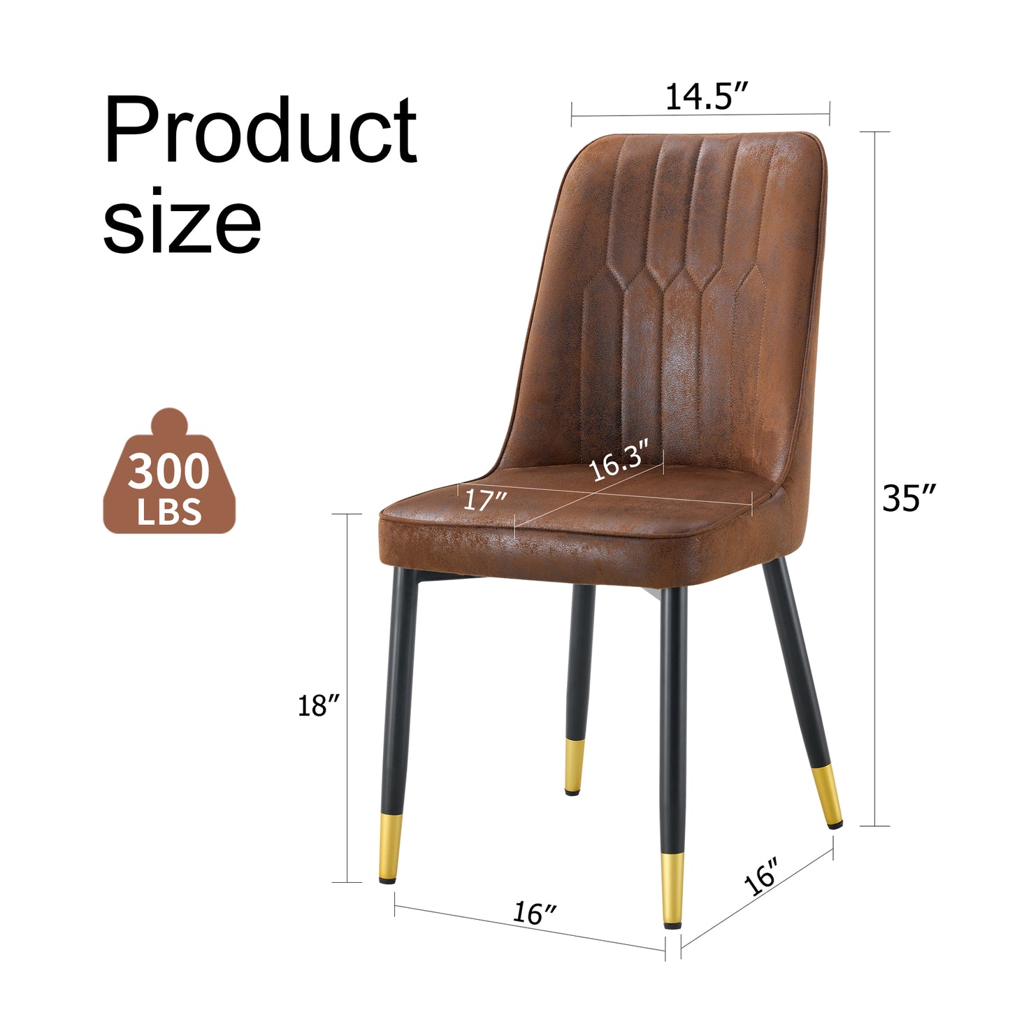 Brown upholstered dining chair with quilted seat and black metal legs