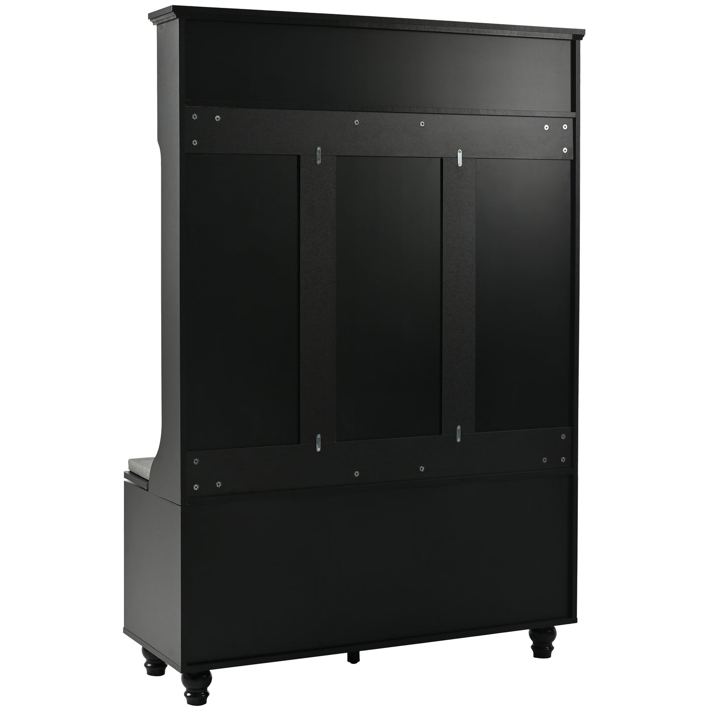Black hall tree bench with storage seat and hooks