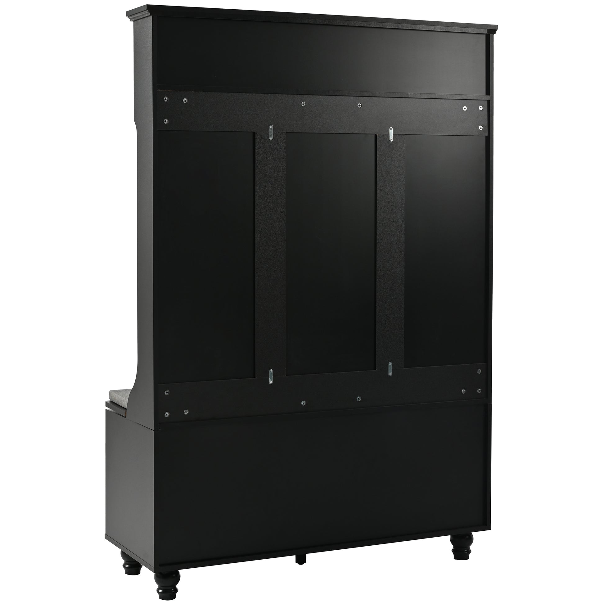 Black hall tree bench with storage seat and hooks