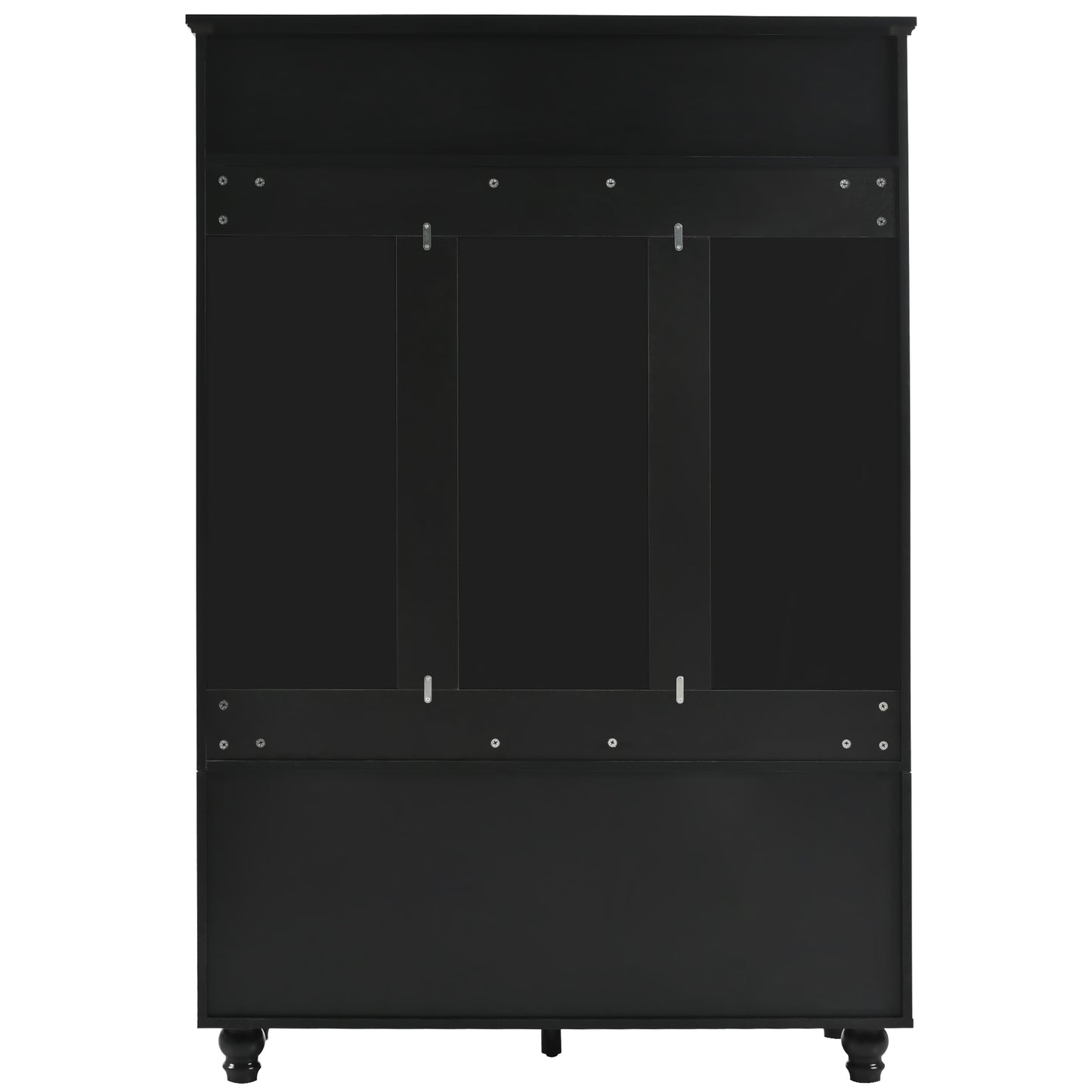 Black vanity cabinet back view with ornate legs