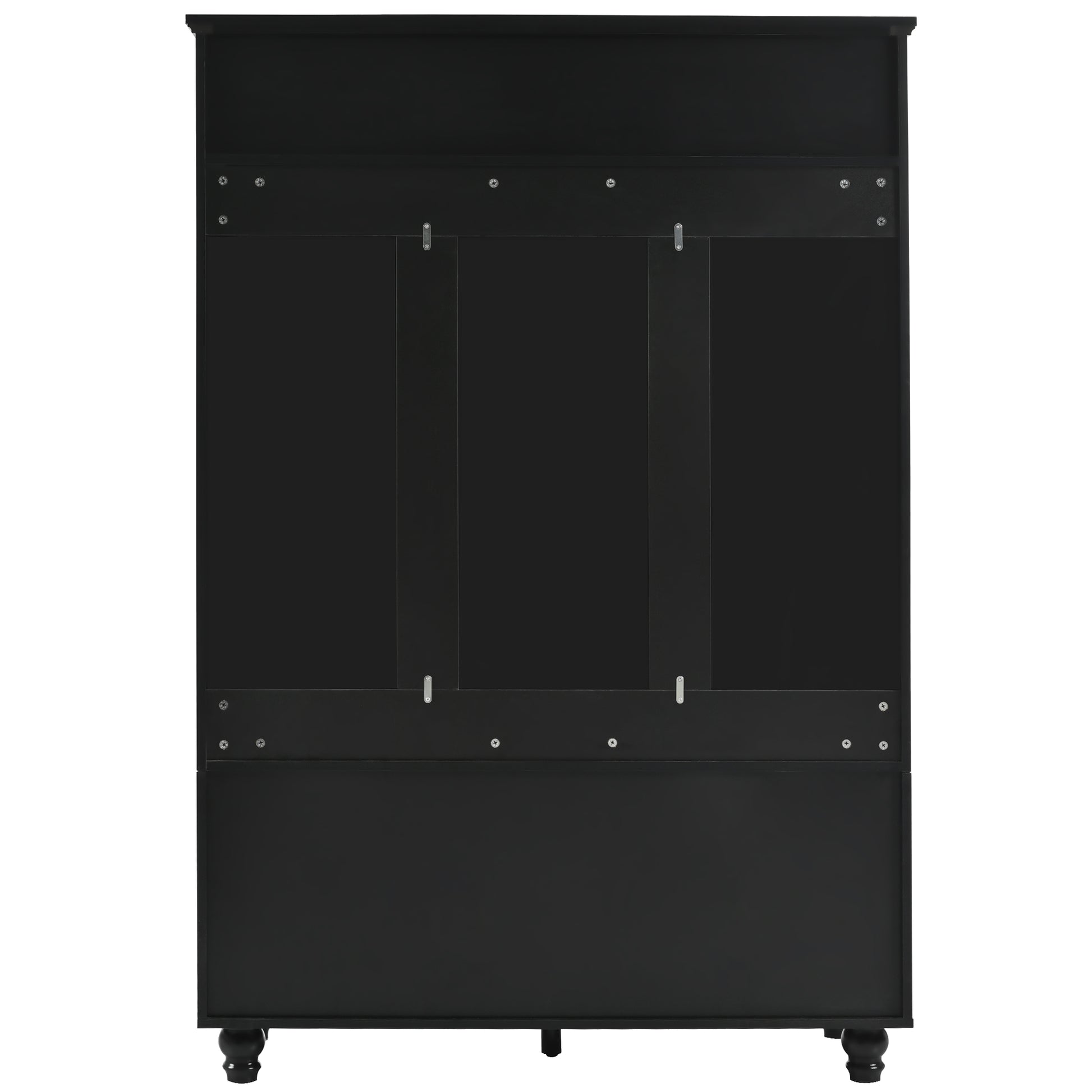 Black vanity cabinet back view with ornate legs