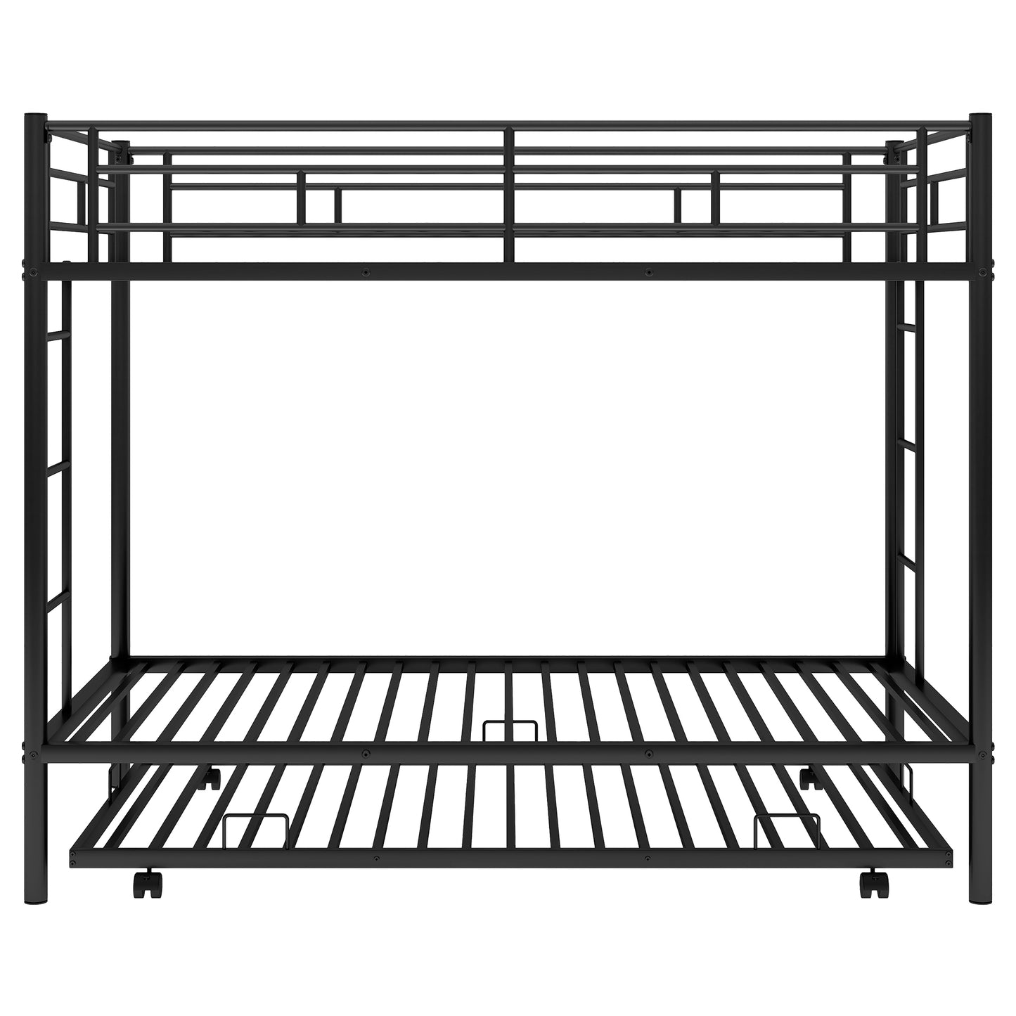 Black metal twin over twin bunk bed with trundle ideal for kids rooms