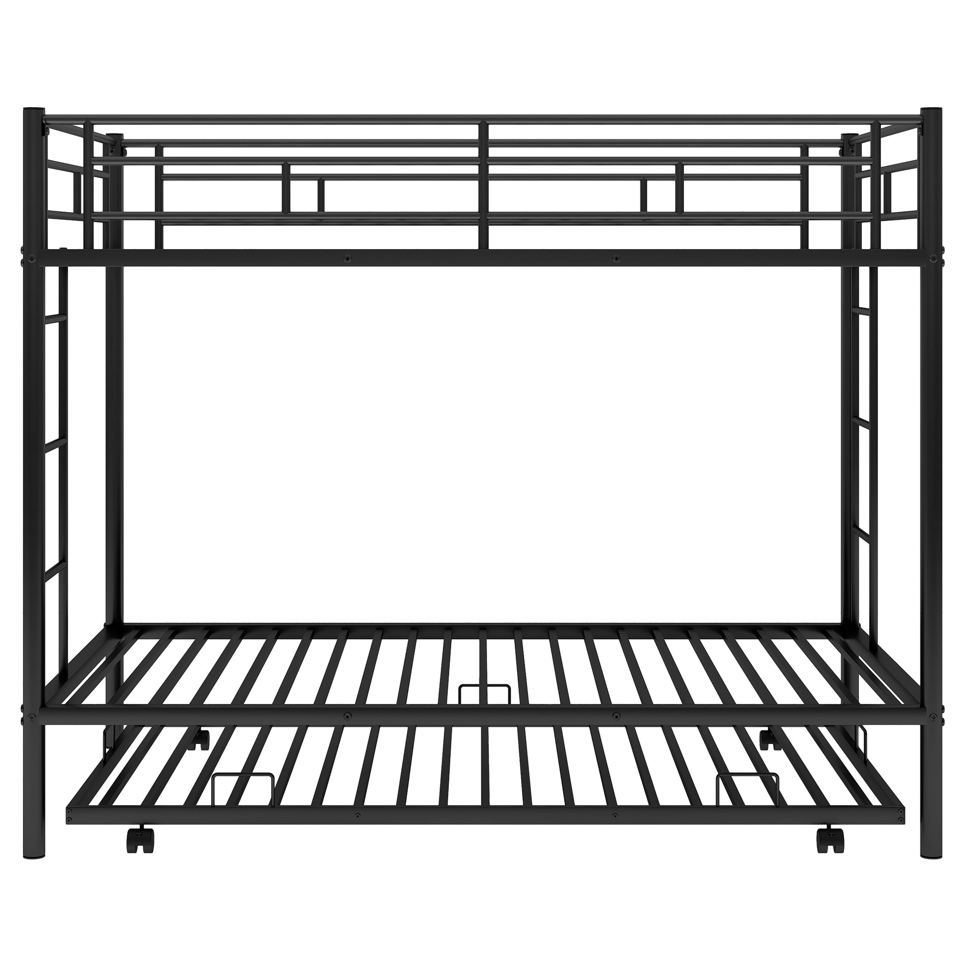Black metal twin over twin bunk bed with trundle ideal for kids rooms