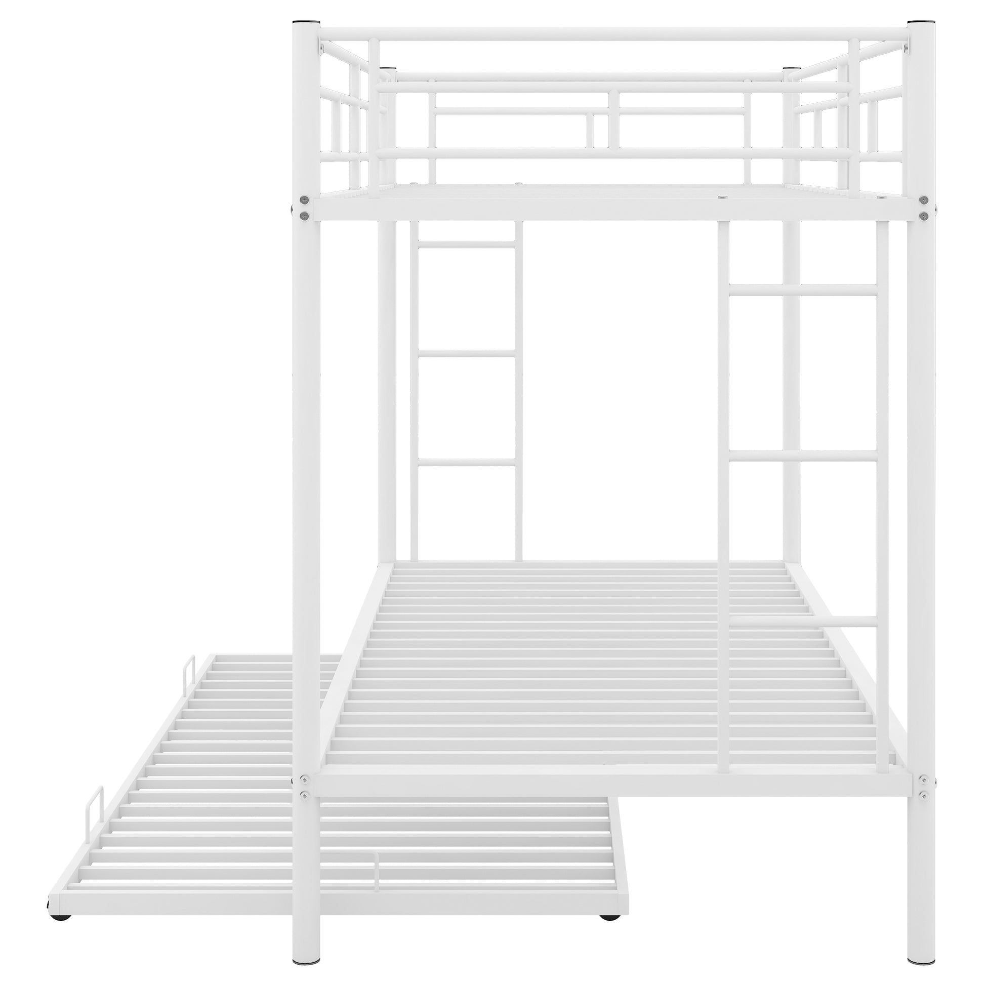 White metal bunk bed with stairs