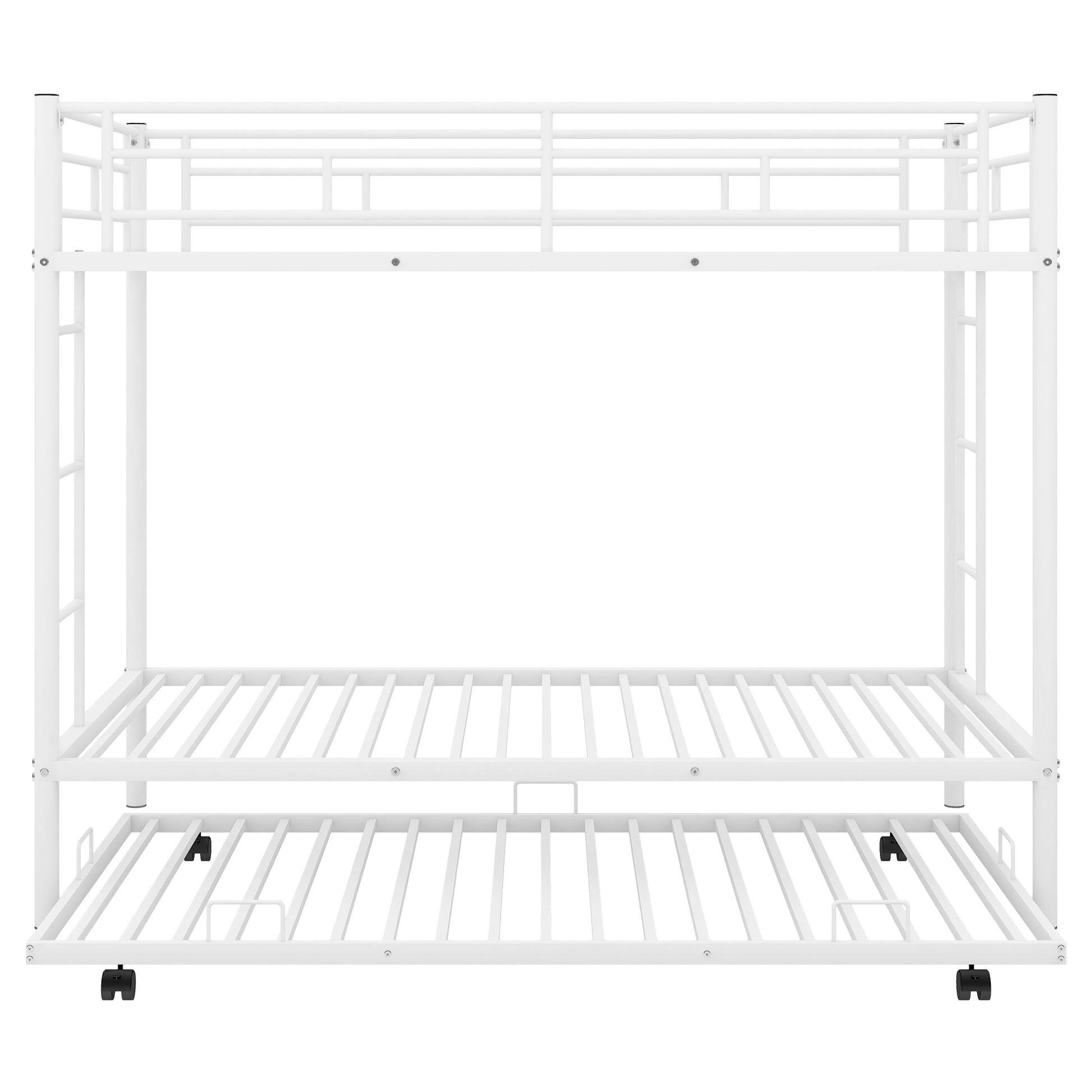 White metal bunk bed with pullout trundle