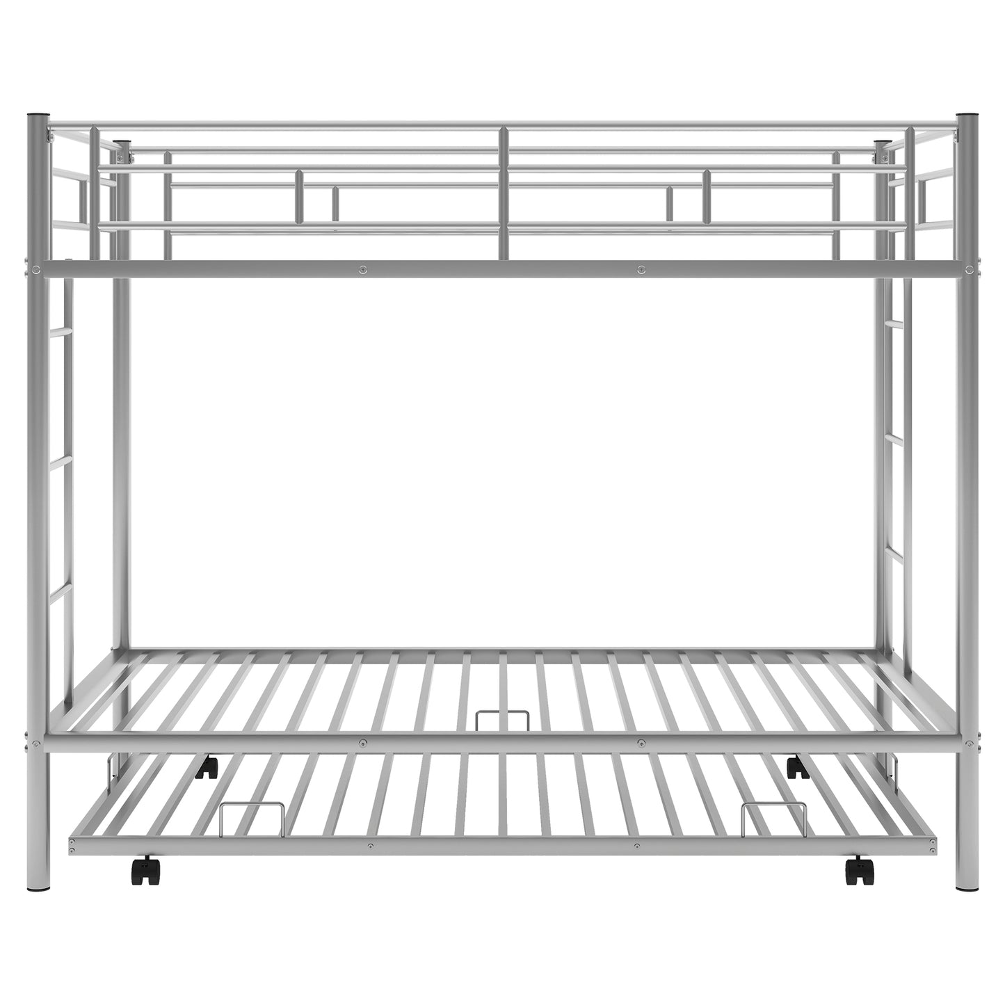 Silver metal twin over twin bunk bed with trundle
