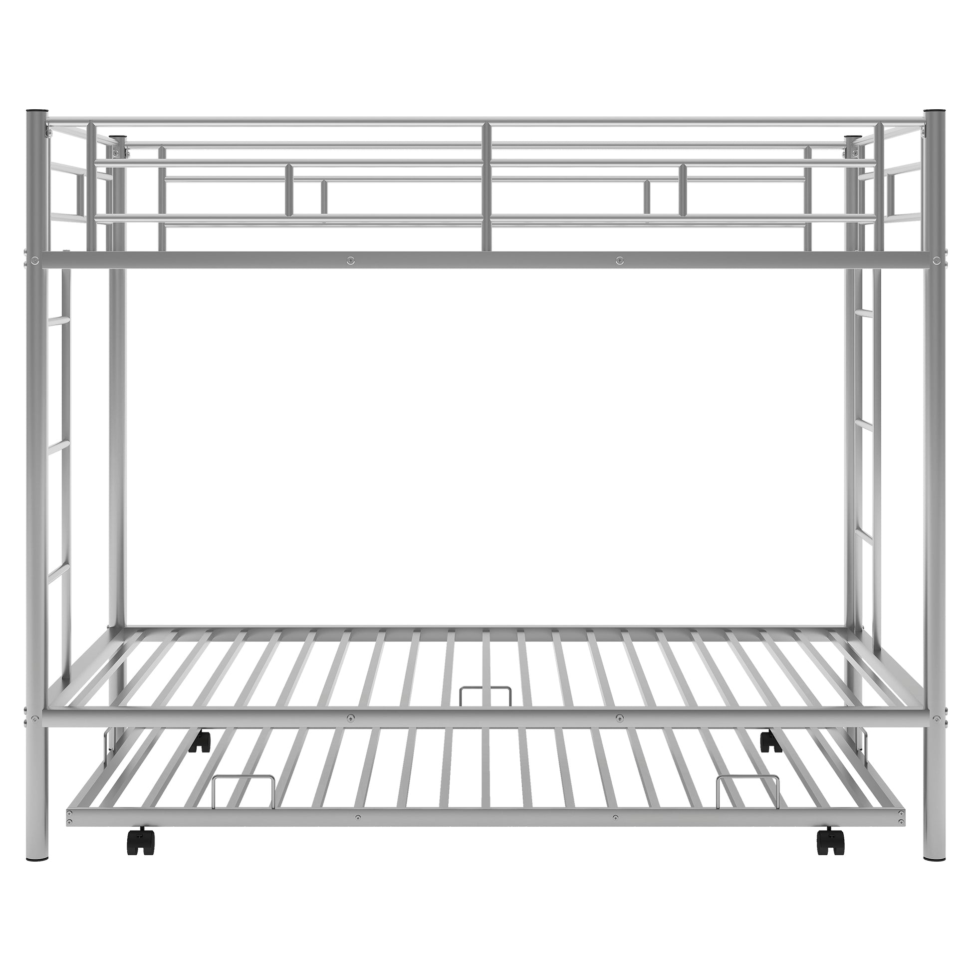 Silver metal twin over twin bunk bed with trundle