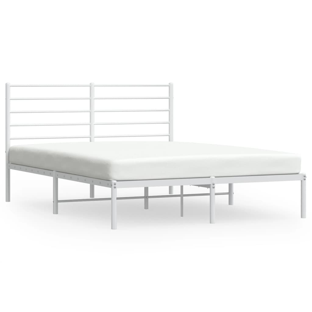 White metal bed frame with slatted headboard and base