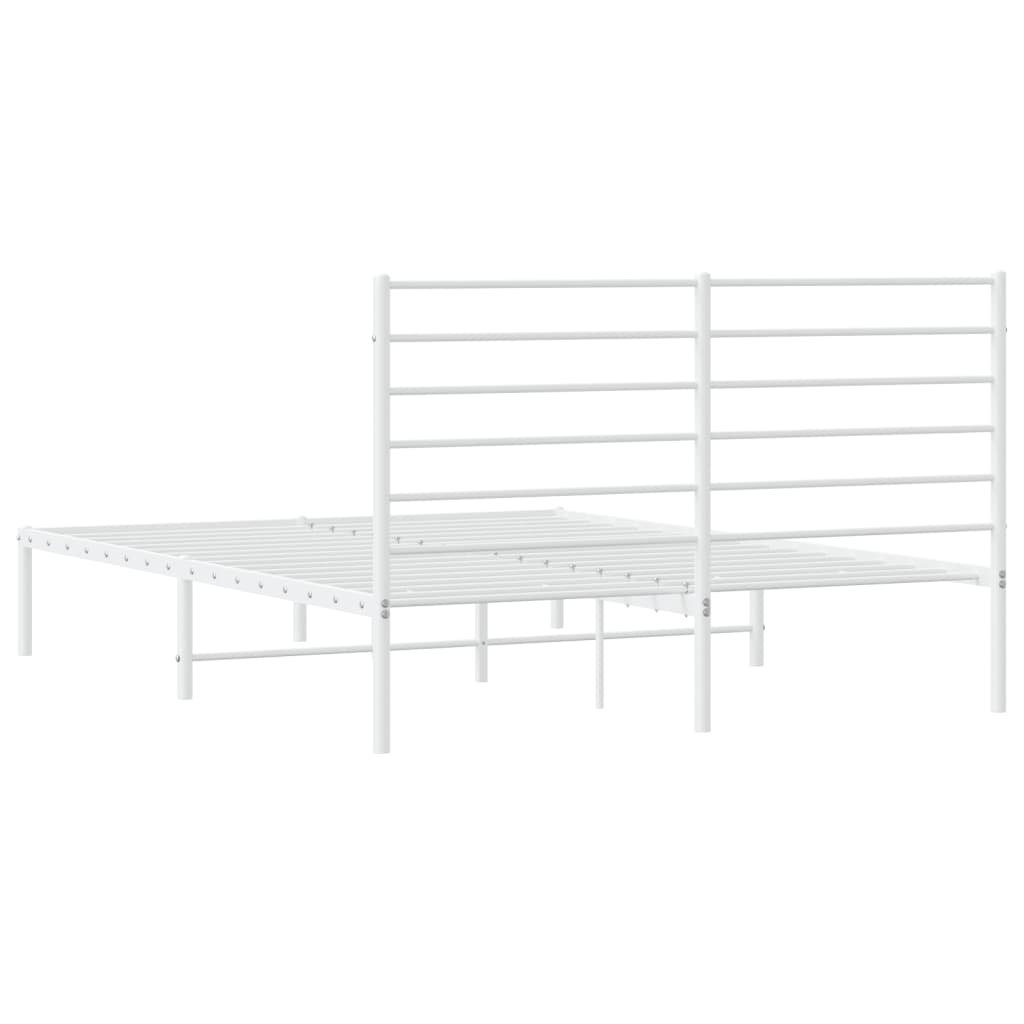 White metal twin bed frame with open slat design and integrated headboard