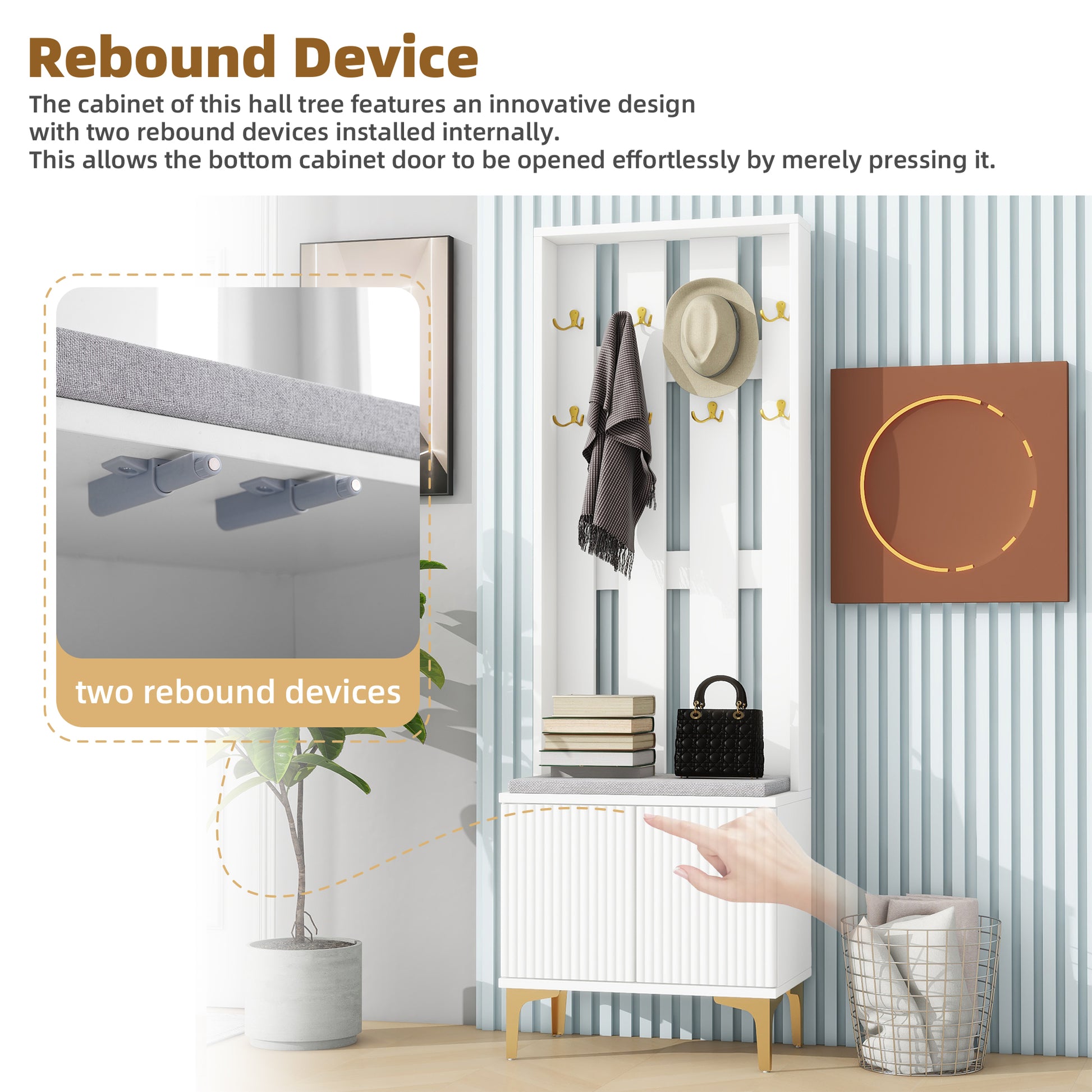 Two grey cabinet rebound devices installed internally for pushtoopen functionality