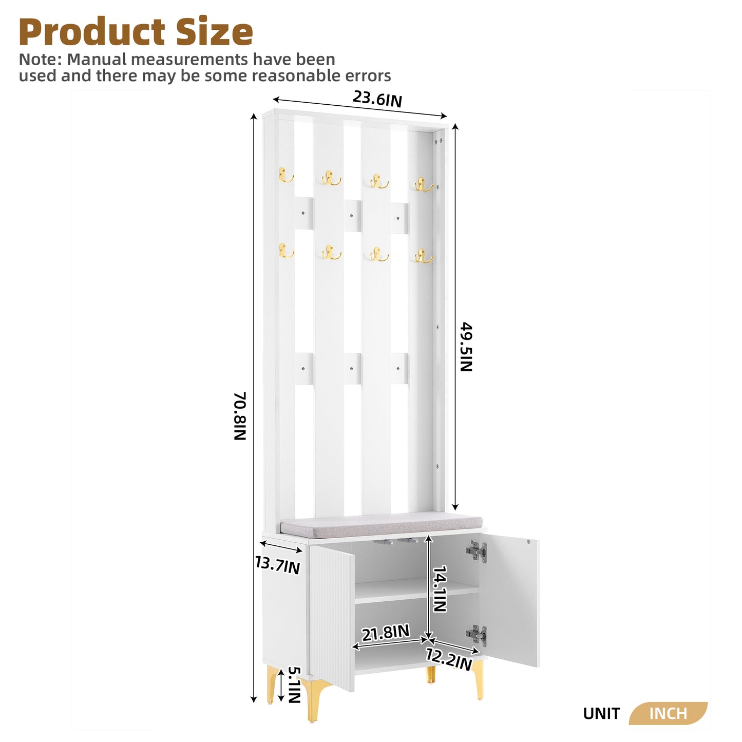 White entryway bench with coat rack