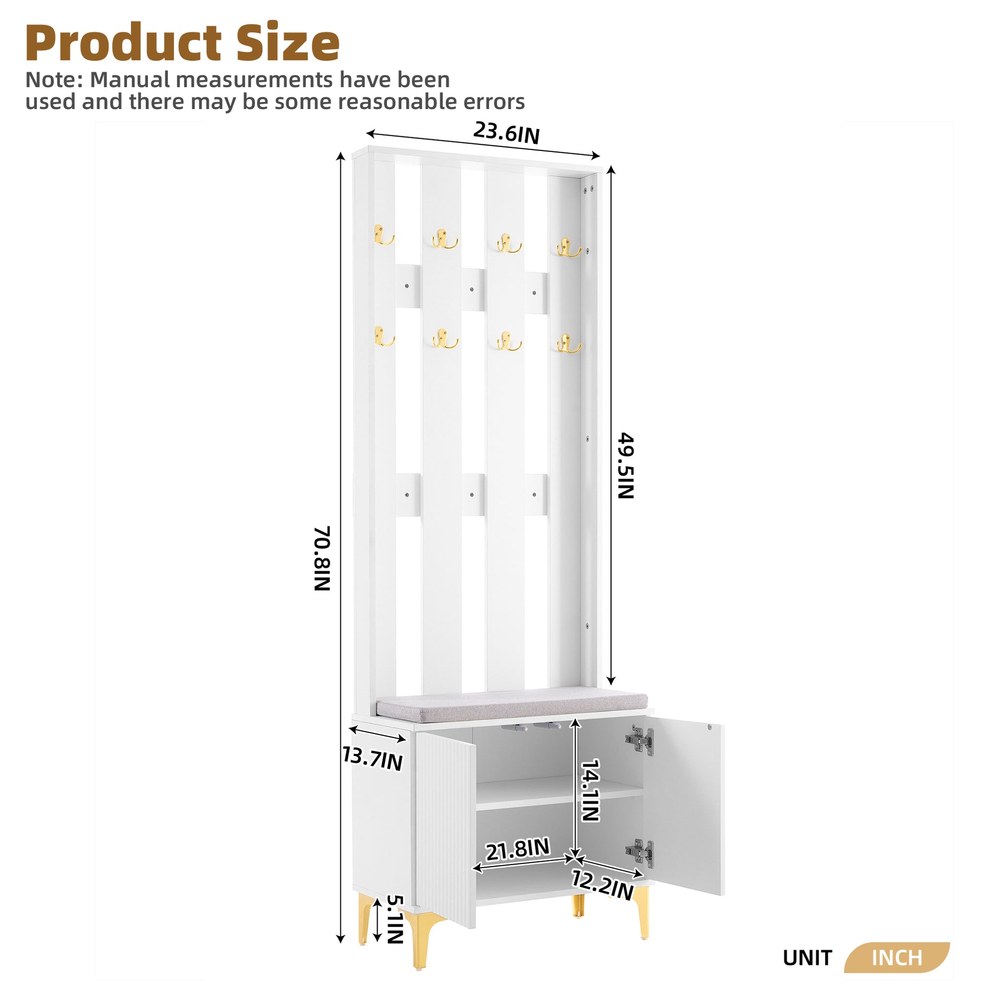 White entryway bench with coat rack