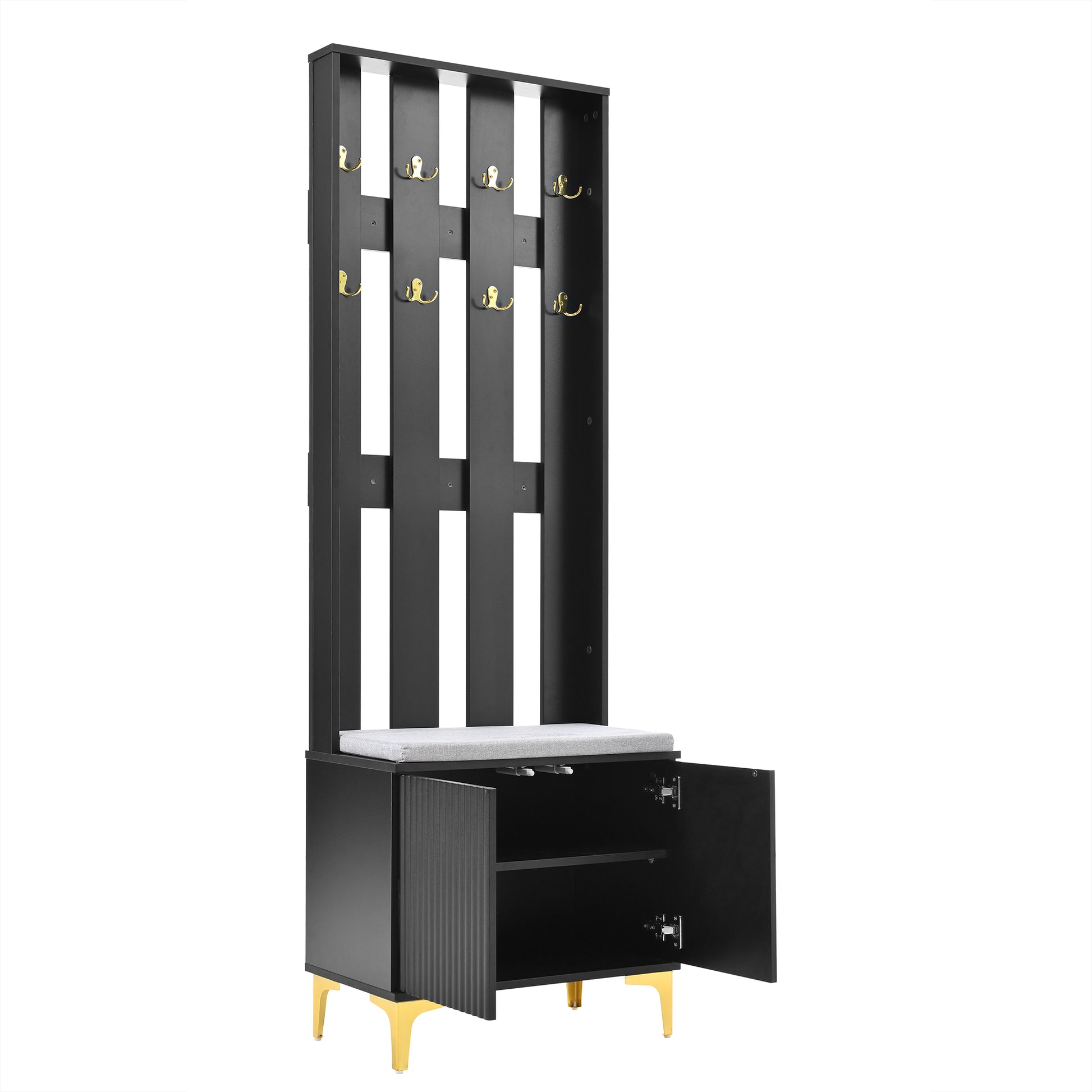 Black hall tree with bench and gold legs