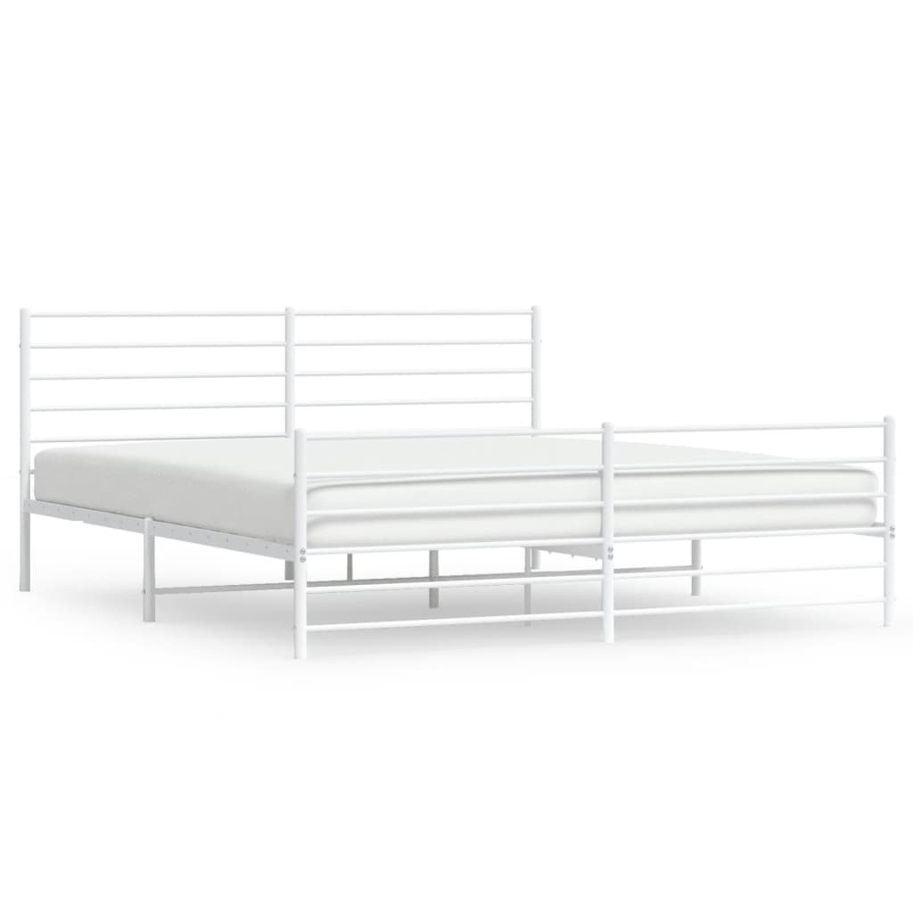 White metal bed frame with slatted base and dimensions