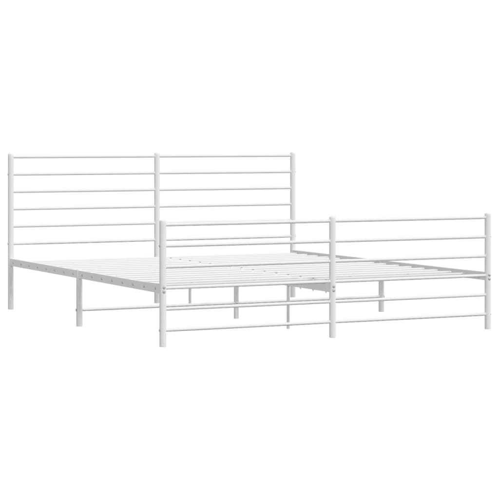 Minimalist white metal bed frame with horizontal slats
