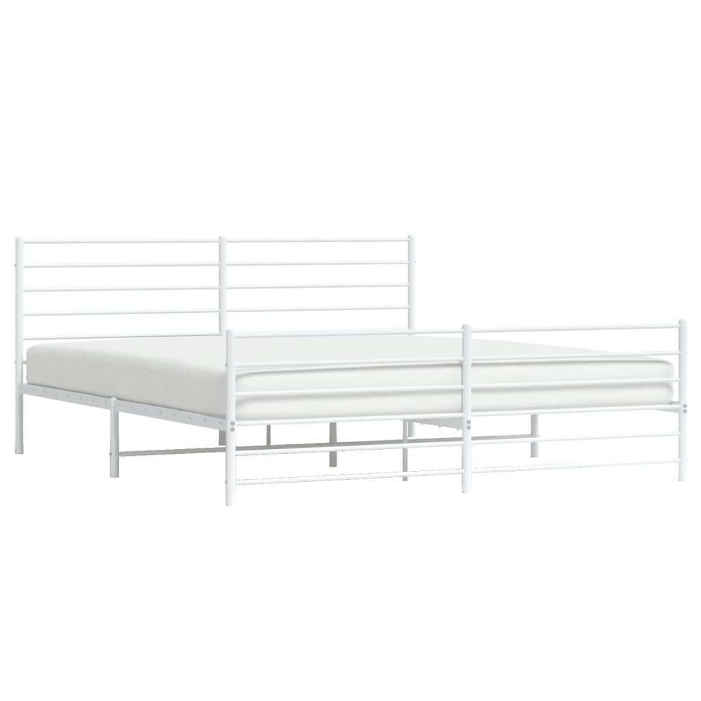 White metal bed frame with slatted mattress support