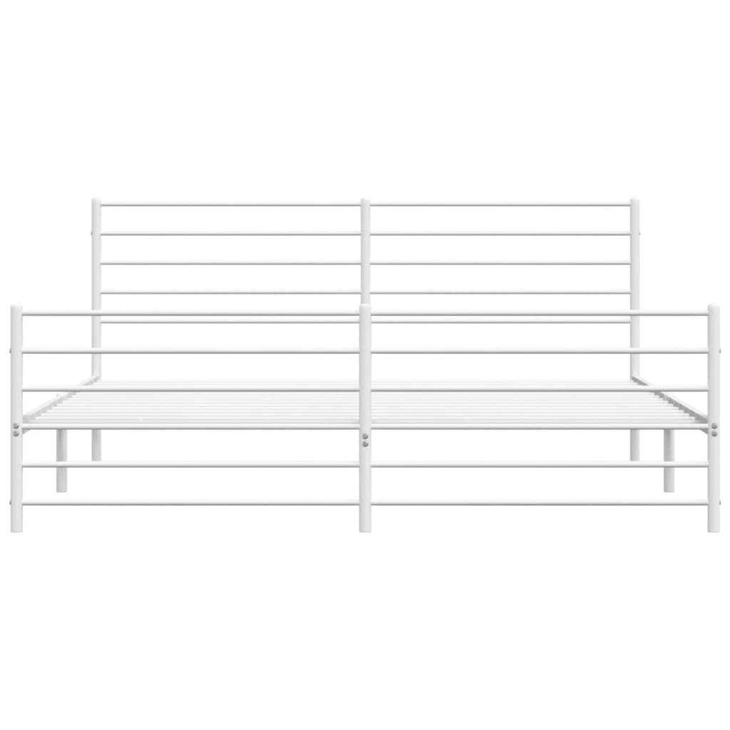 Modern white metal bed frame with slatted headboard and footboard