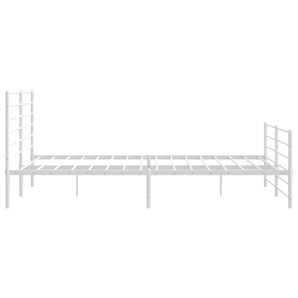 White metal platform bed frame with horizontal slats