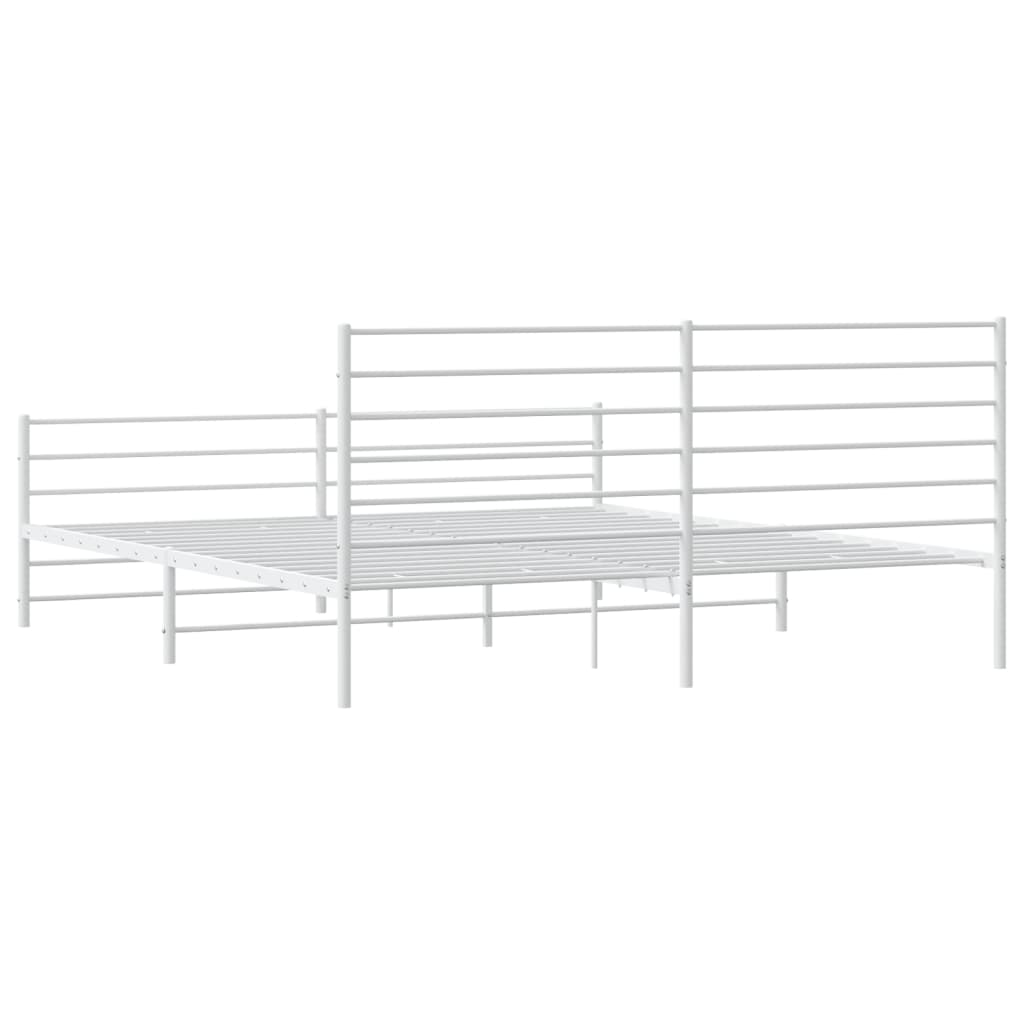 White metal twin bed frame with a minimalist headboard and footboard