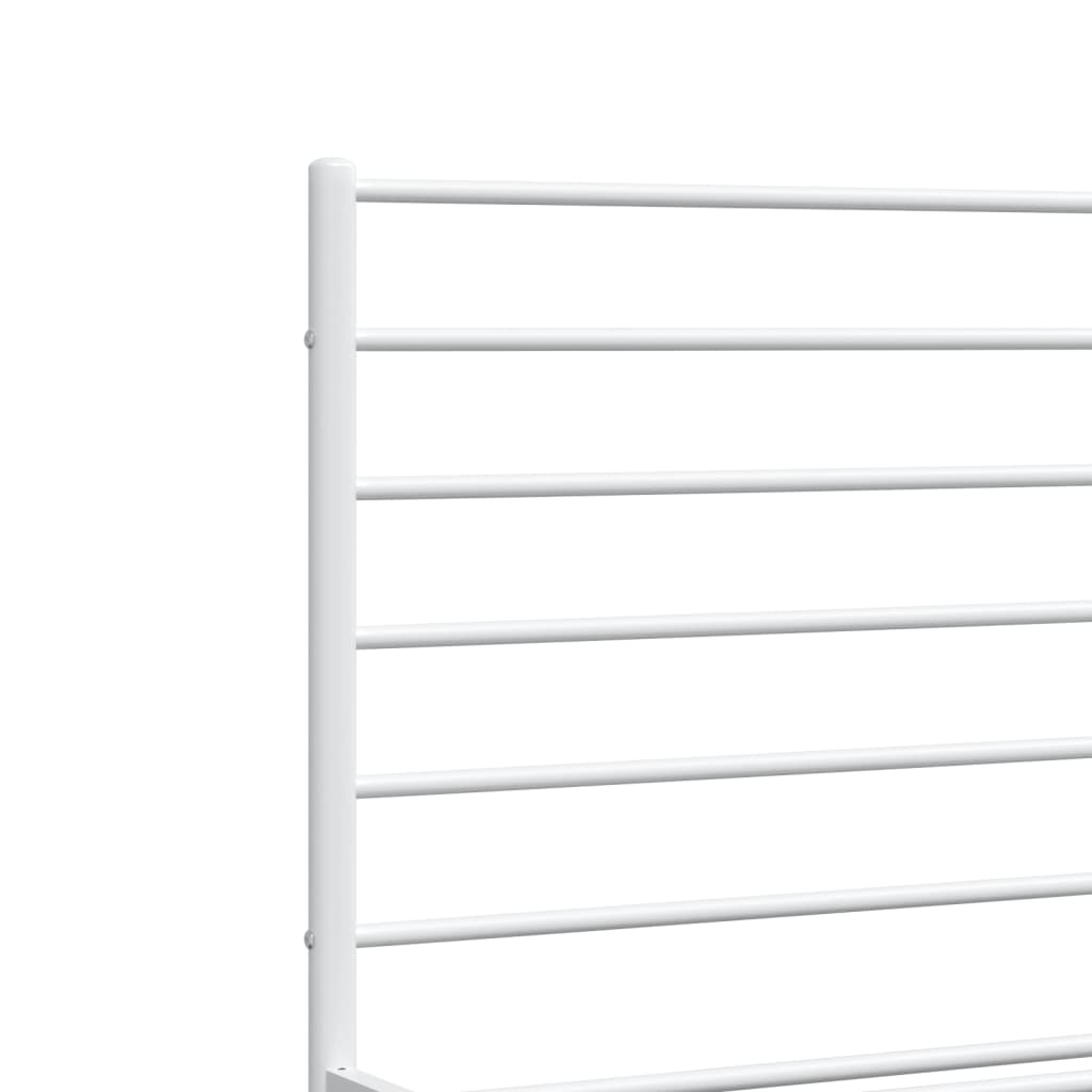 Modern white metal bed frame with slatted base