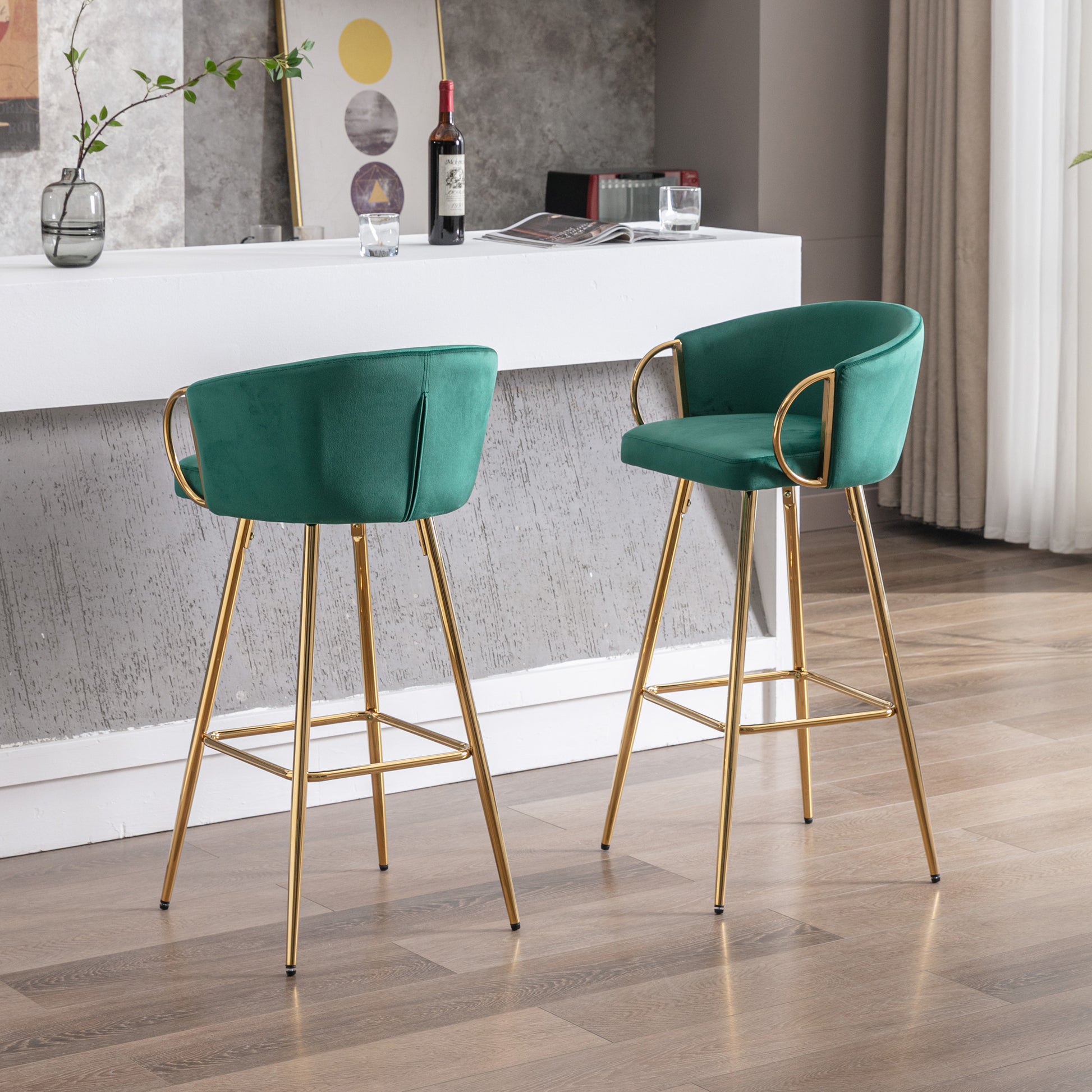 Emerald green velvet bar stool with gold legs a modern accent for any kitchen island