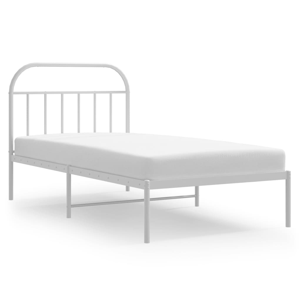 White metal twin bed frame with headboard and dimensions