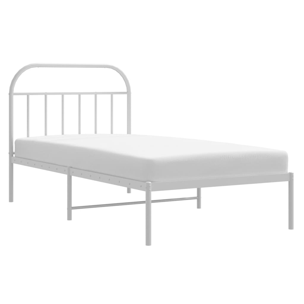 White metal twin bed frame with arched headboard and footboard