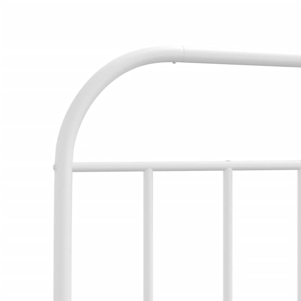 White metal twin bed frame with slatted base and curved headboard