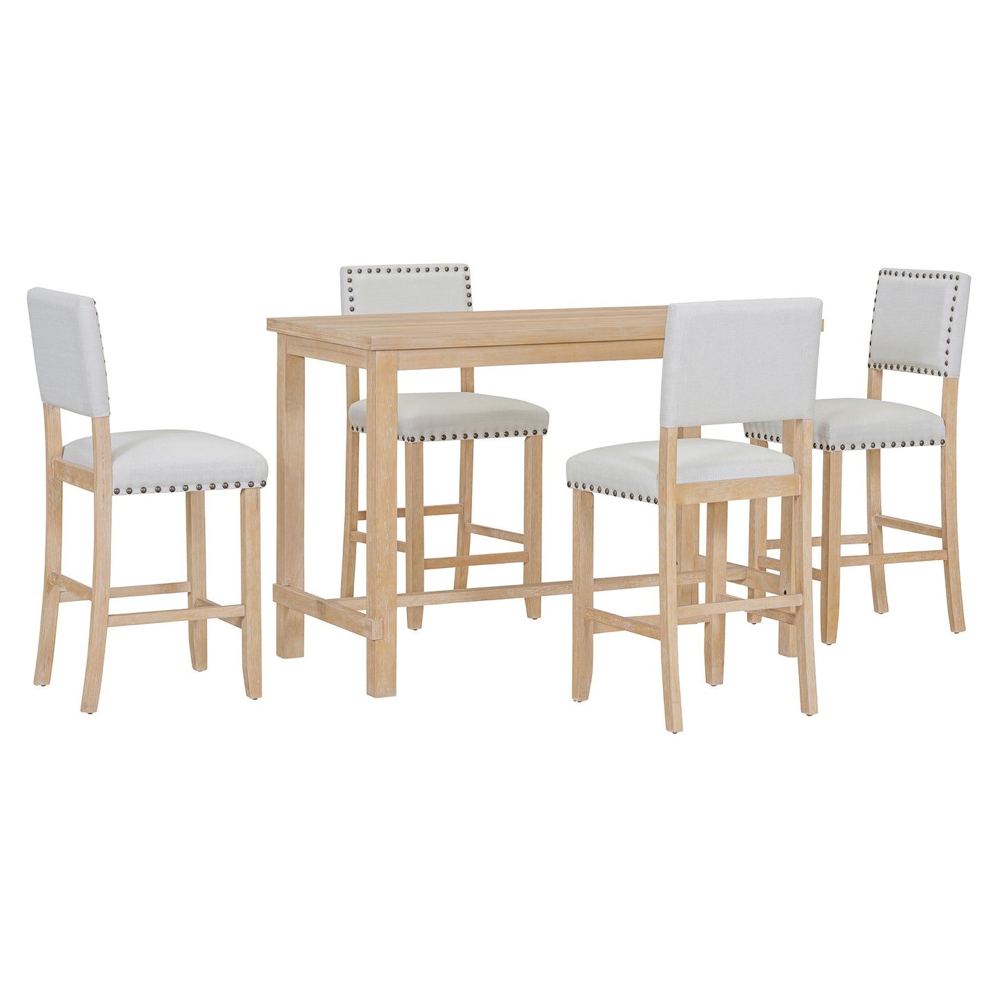 TREATLIFE HOME 5-Piece Counter Height Dining Set with Cushioned Chairs and Elegant Design, Natural Wood Wash