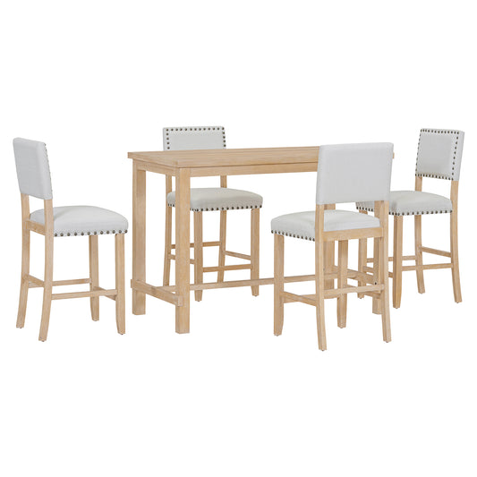 TREATLIFE HOME 5-Piece Counter Height Dining Set with Cushioned Chairs and Elegant Design, Natural Wood Wash