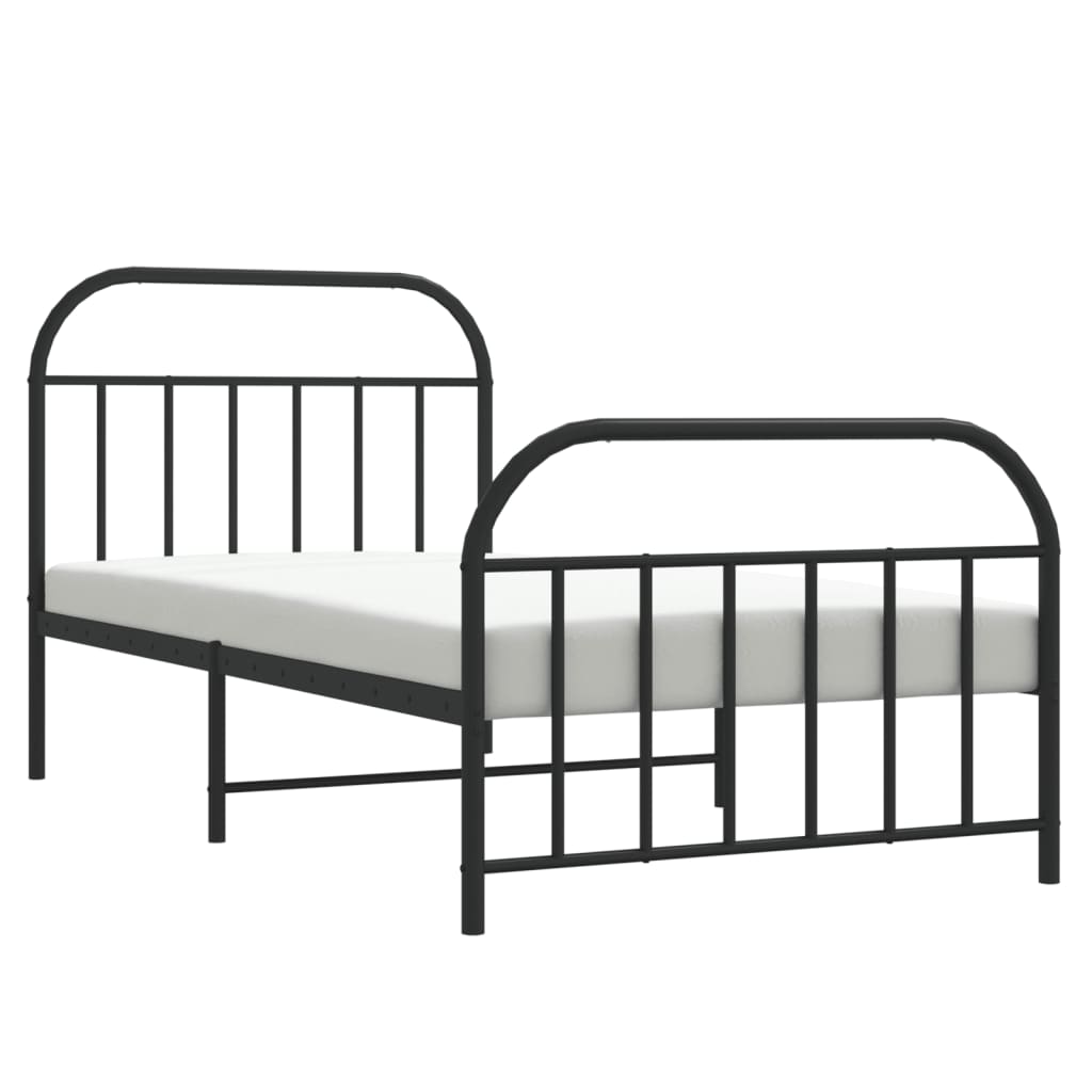 Black metal twin bed frame with arched headboard and footboard