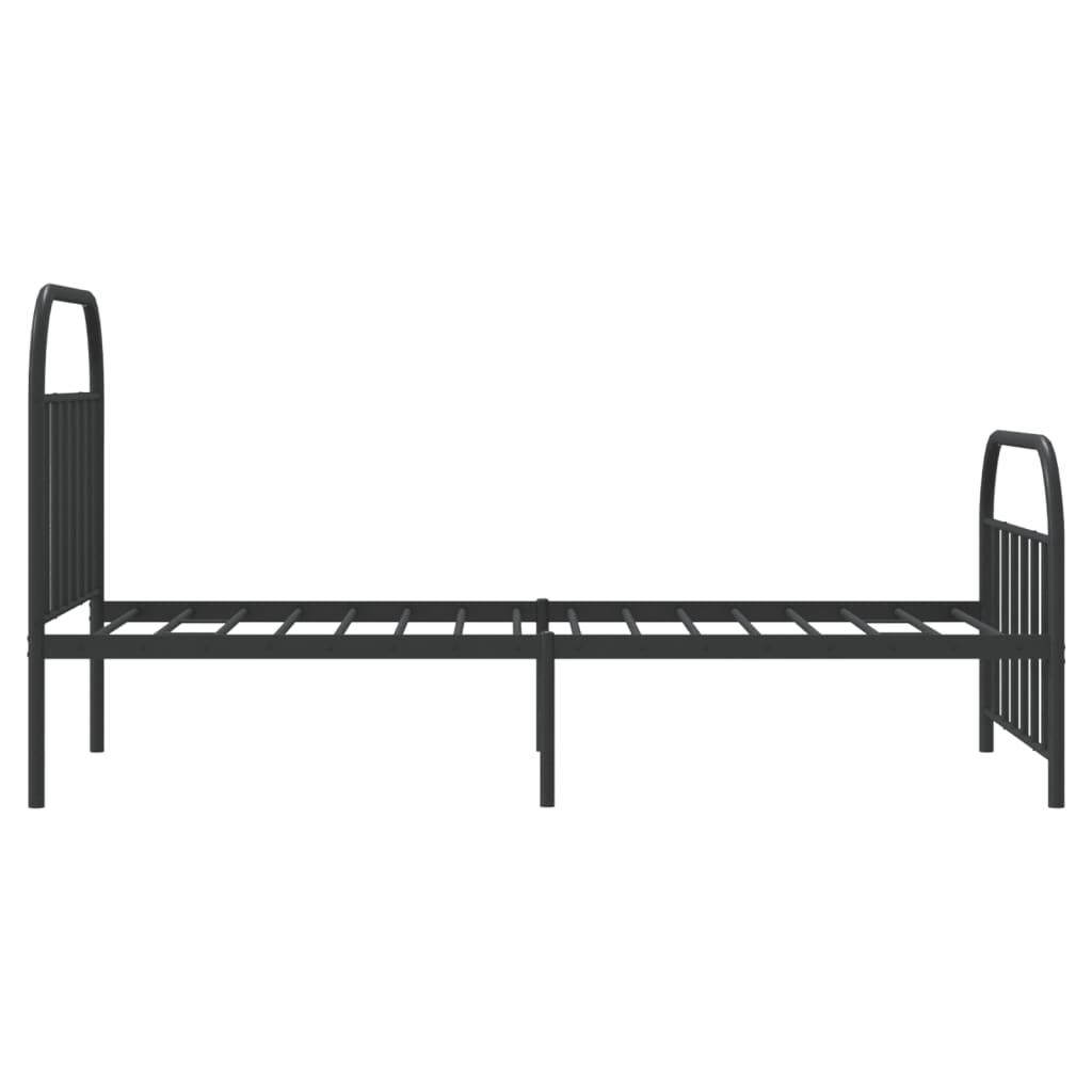 Black metal twin bed frame with arched headboard and footboard