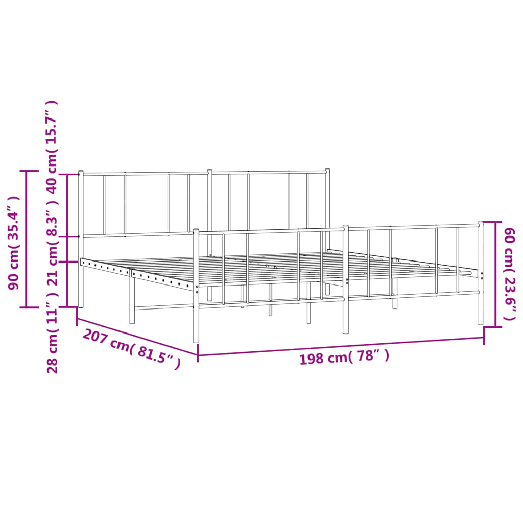 White metal bed frame with vertical slats