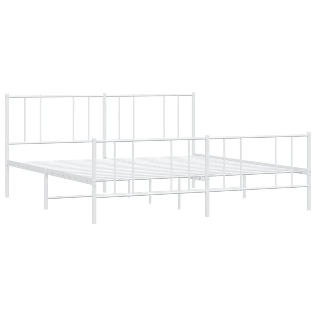 Minimalist white metal bed frame with a mattress