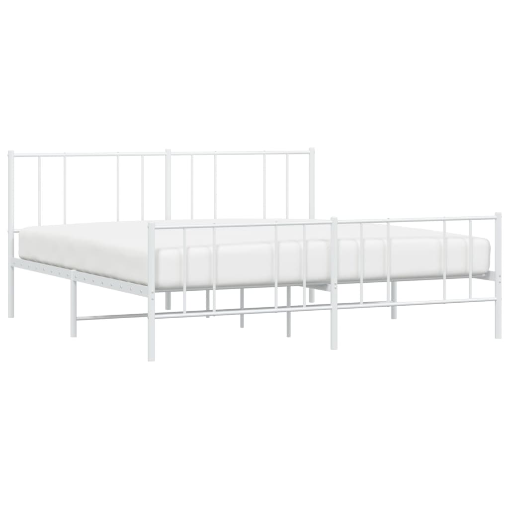 White metal bed frame with slatted base and simple headboard