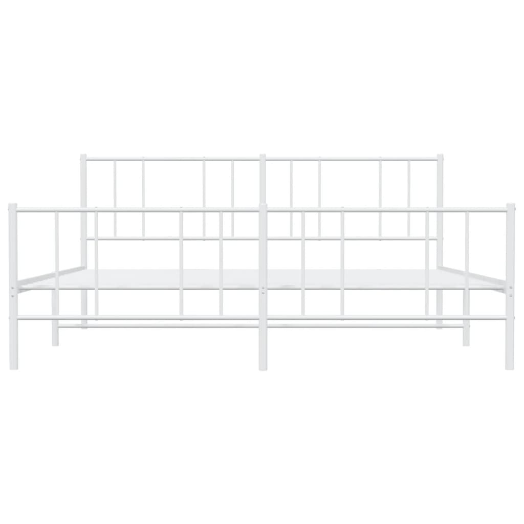 White metal bed frame with minimalist design and mattress