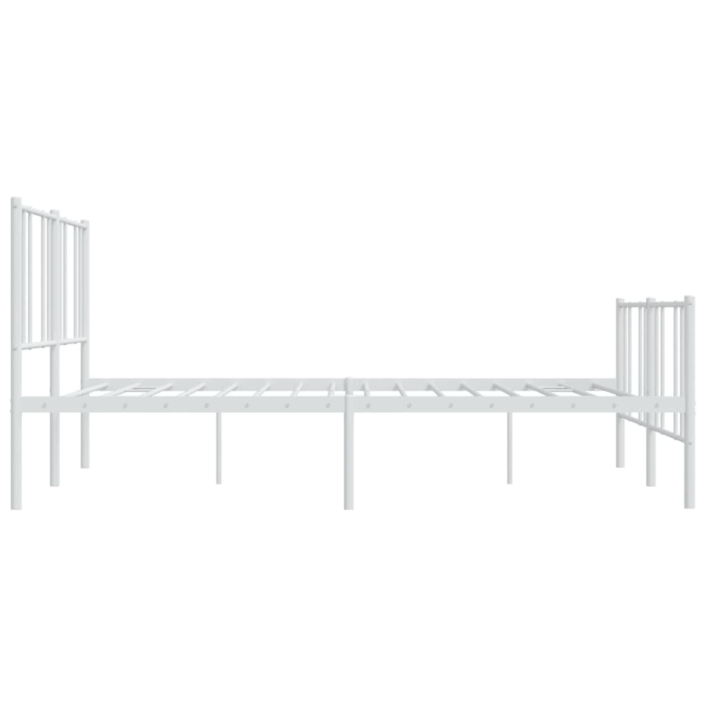 White metal twin bed frame with a minimalist slatted headboard and footboard