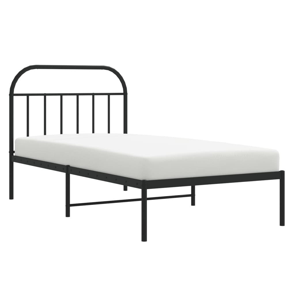Minimalist black metal bed frame with arched headboard and footboard