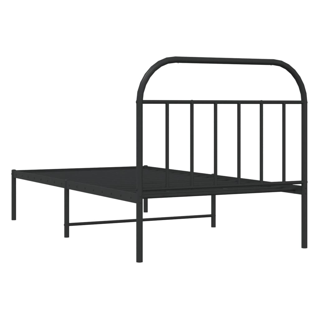 Black metal twin bed frame with a simple headboard design
