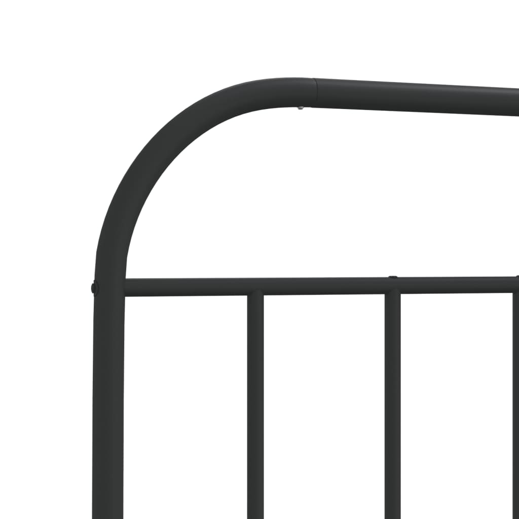 Black metal twin bed frame with arched headboard and slatted platform